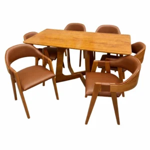 Mesa de Jantar Dubai Flex 160x80cm Sem Vidro e 6 Cadeiras Perola em Corino Madeira Cel Móveis