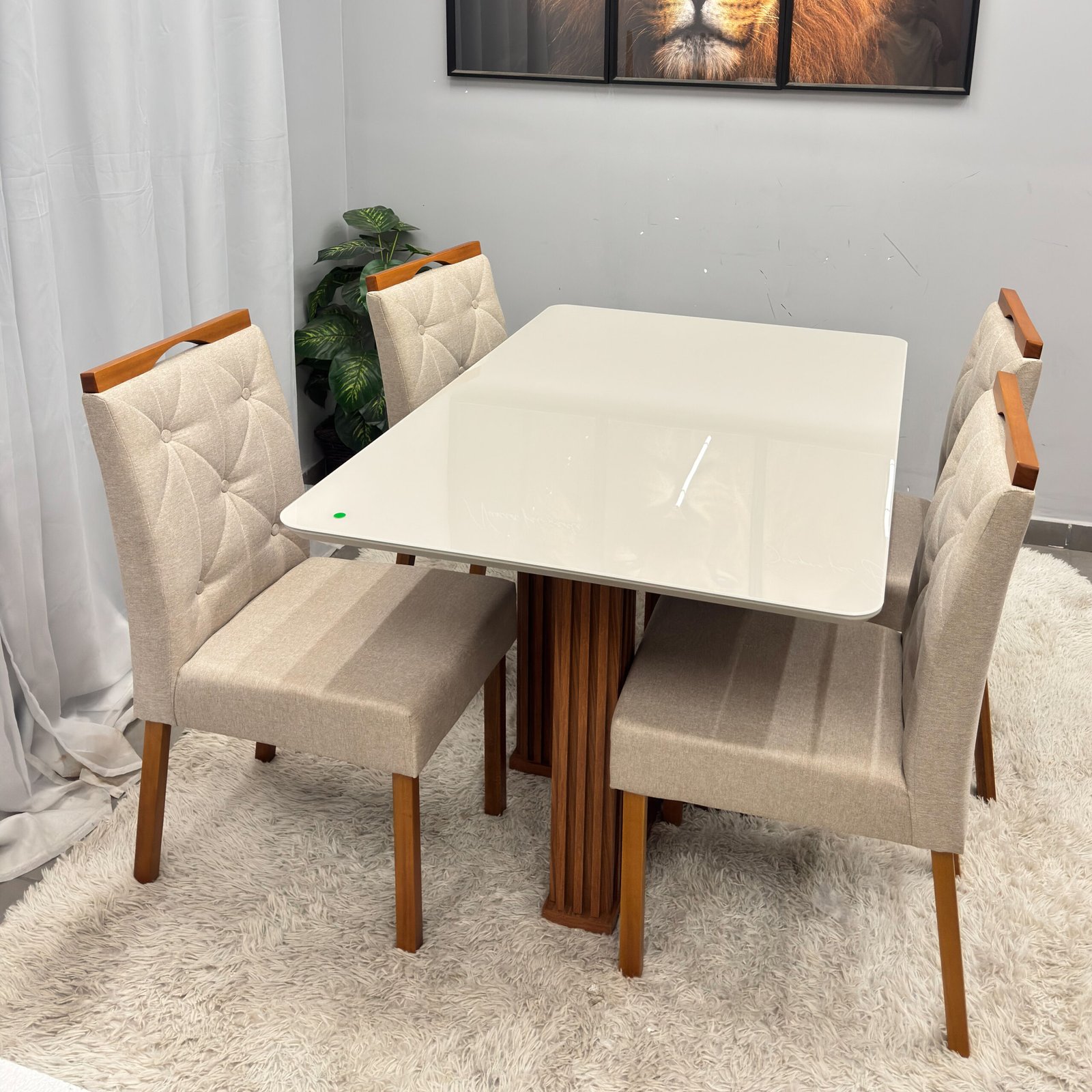 Mesa de Jantar Florença 120x80cm com Vidro e 4 Cadeiras Jasmim em Veludo Estofadas Lj Móveis - Imagem 3