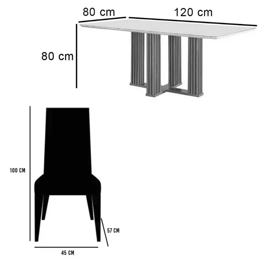 Mesa de Jantar Florença 120x80cm com Vidro e 4 Cadeiras Jasmim em Veludo Estofadas Lj Móveis - Imagem 2