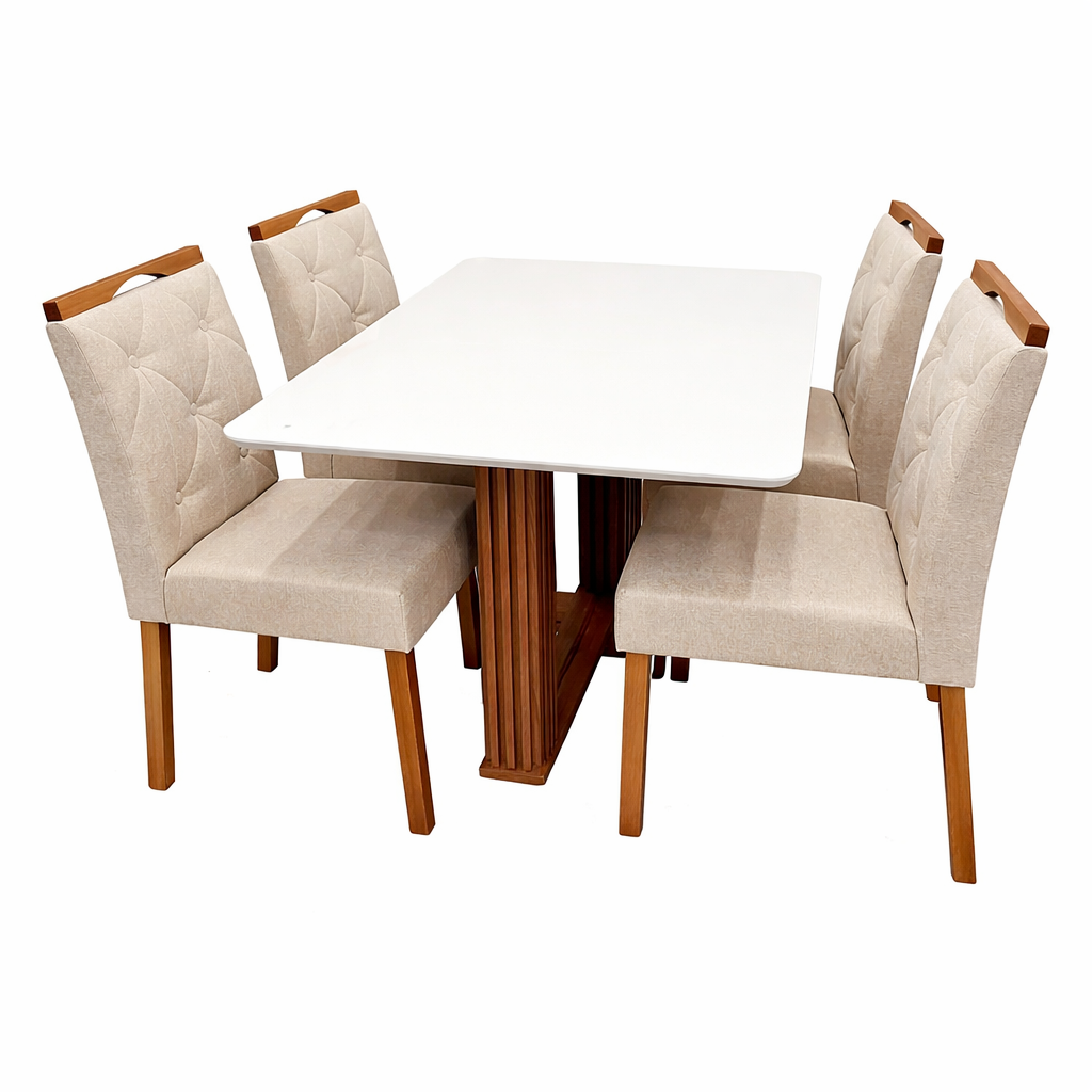 Mesa de Jantar Florença 120x80cm com Vidro e 4 Cadeiras Jasmim em Veludo Estofadas Lj Móveis