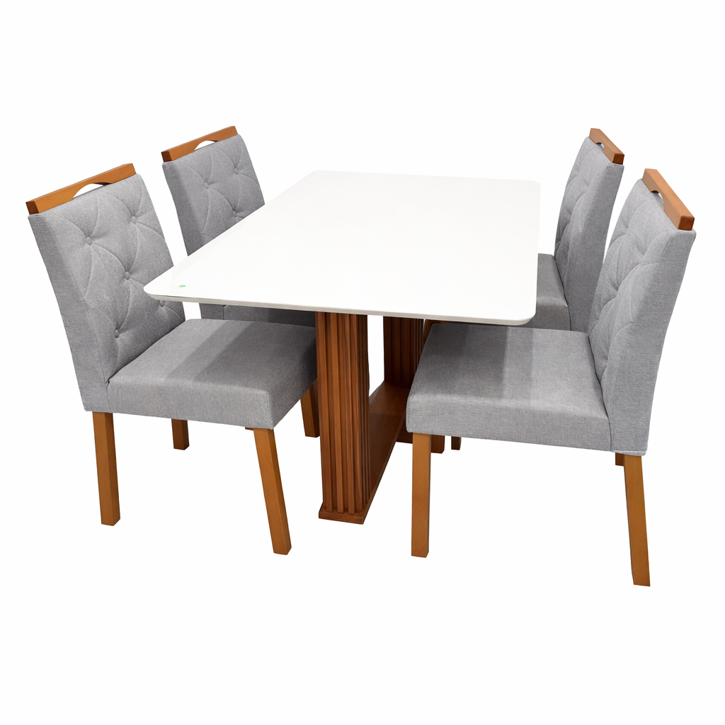 Mesa de Jantar Florença 120x80cm com Vidro e 4 Cadeiras Jasmim em Veludo Estofadas Lj Móveis - Imagem 4