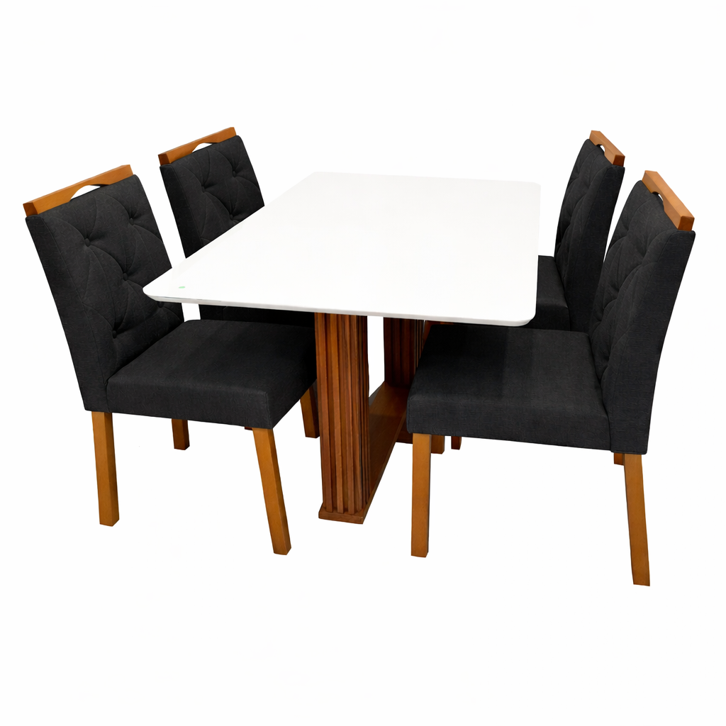 Mesa de Jantar Florença 120x80cm com Vidro e 4 Cadeiras Jasmim em Veludo Estofadas Lj Móveis - Imagem 6