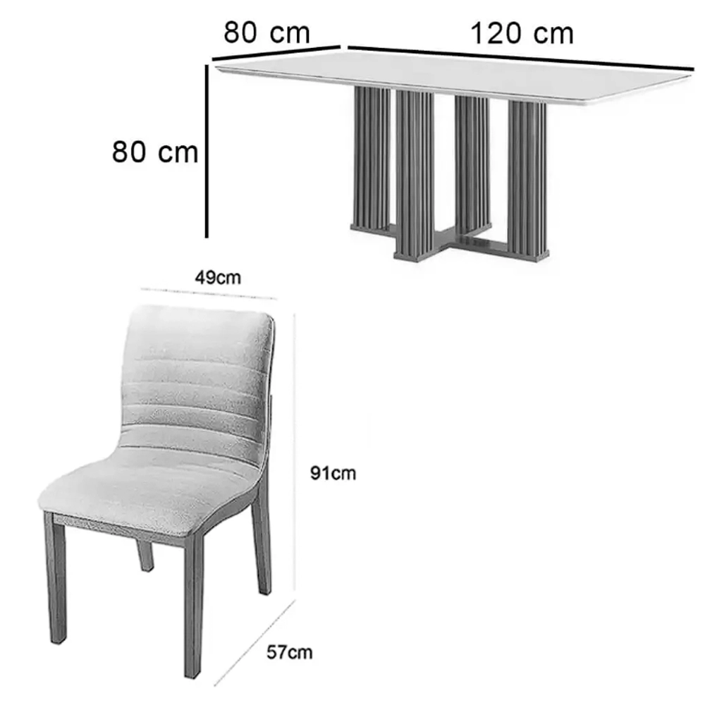 Mesa de Jantar Florença 120x80cm com Vidro e 4 Cadeiras Sofia em Linho Madeira Lj Móveis - Imagem 2