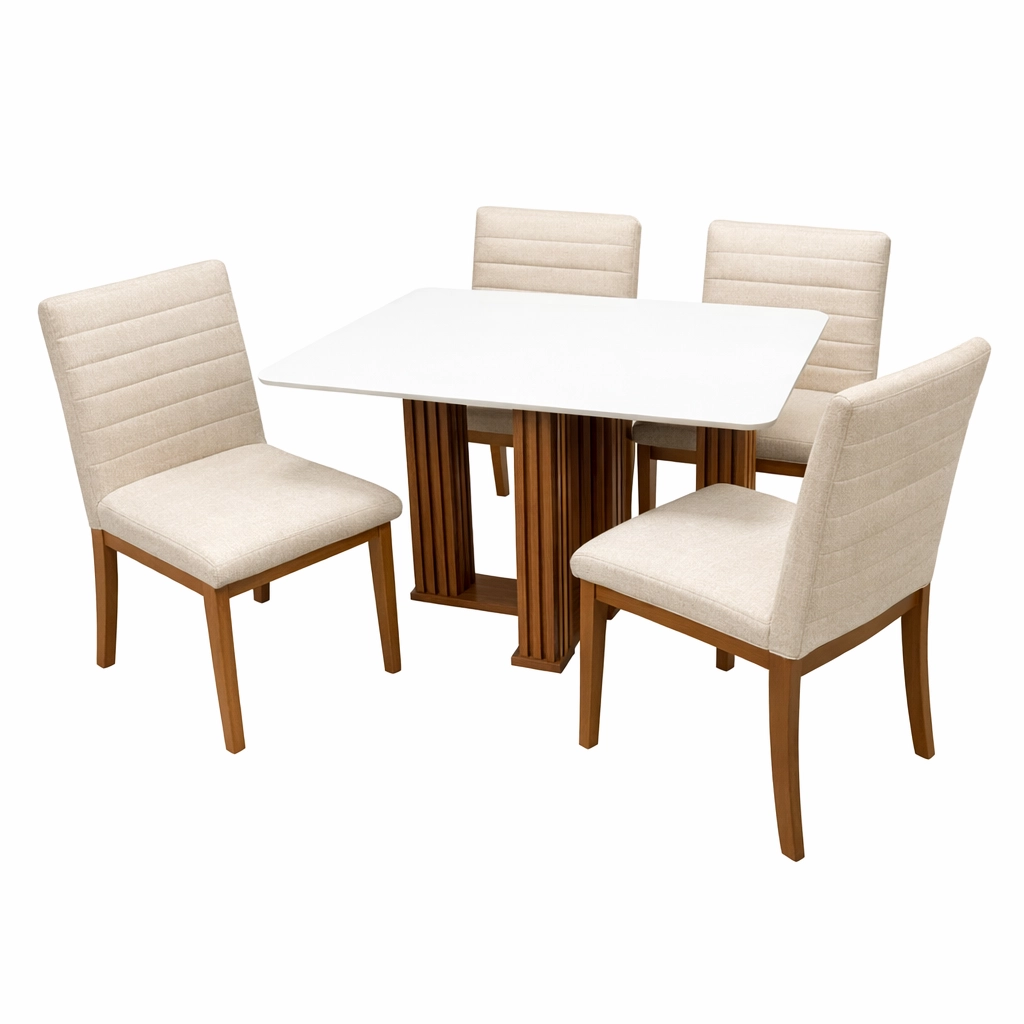 Mesa de Jantar Florença 120x80cm com Vidro e 4 Cadeiras Sofia em Linho Madeira Lj Móveis