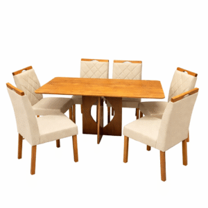 Mesa de Jantar Madrid Dubai 160x80cm Sem Vidro e 6 Cadeiras California em Veludo Estofadas Minas Plac