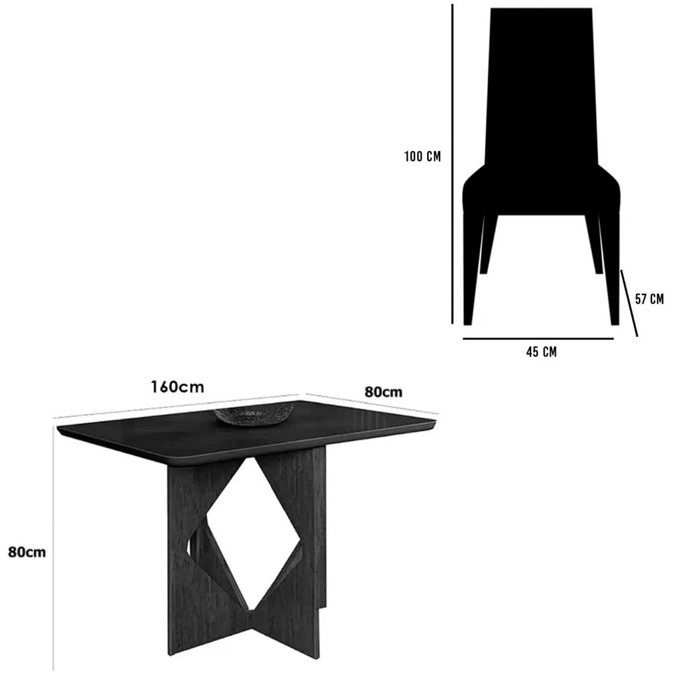Mesa de Jantar Madrid Dubai 160x80cm Sem Vidro e 6 Cadeiras Giulia em Veludo Estofadas Minas Plac - Imagem 2
