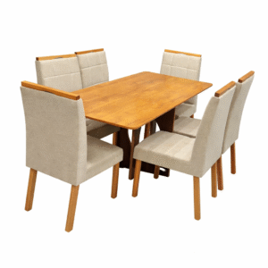 Mesa de Jantar Madrid Dubai 160x80cm Sem Vidro e 6 Cadeiras Giulia em Veludo Estofadas Minas Plac