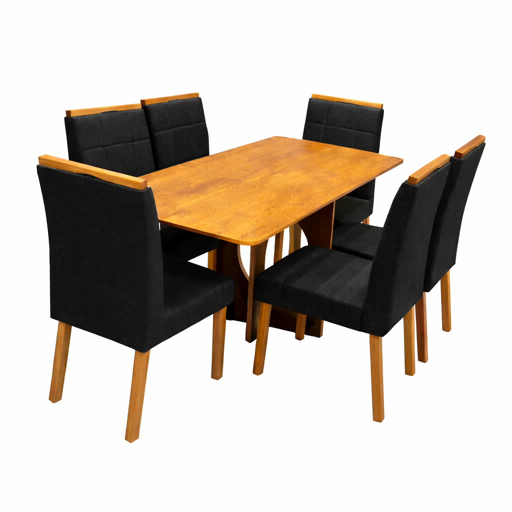 Mesa de Jantar Madrid Dubai 160x80cm Sem Vidro e 6 Cadeiras Giulia em Veludo Estofadas Minas Plac - Imagem 6