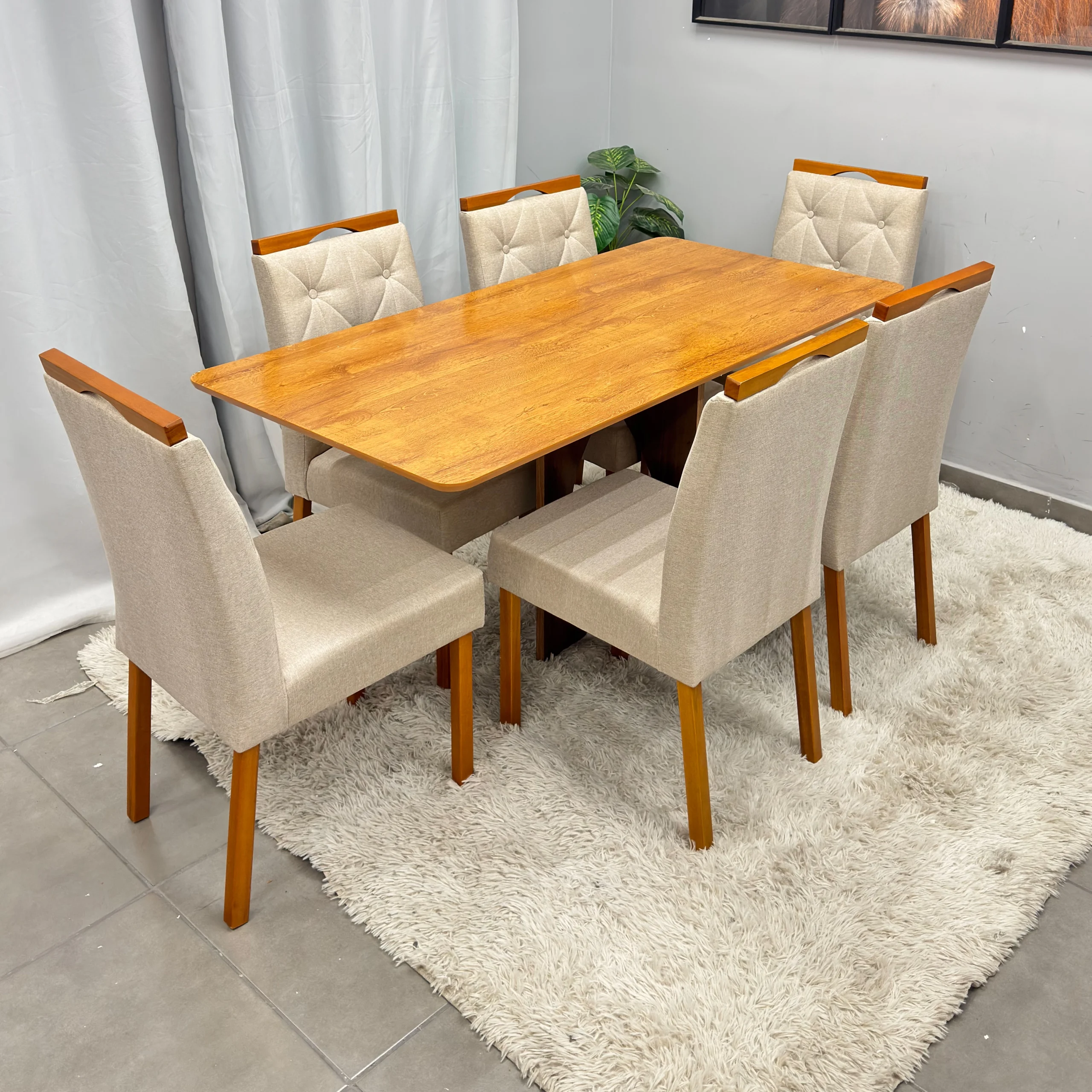 Mesa de Jantar Madrid Dubai 160x80cm Sem Vidro e 6 Cadeiras Jasmim em Linho Estofadas Minas Plac - Imagem 3