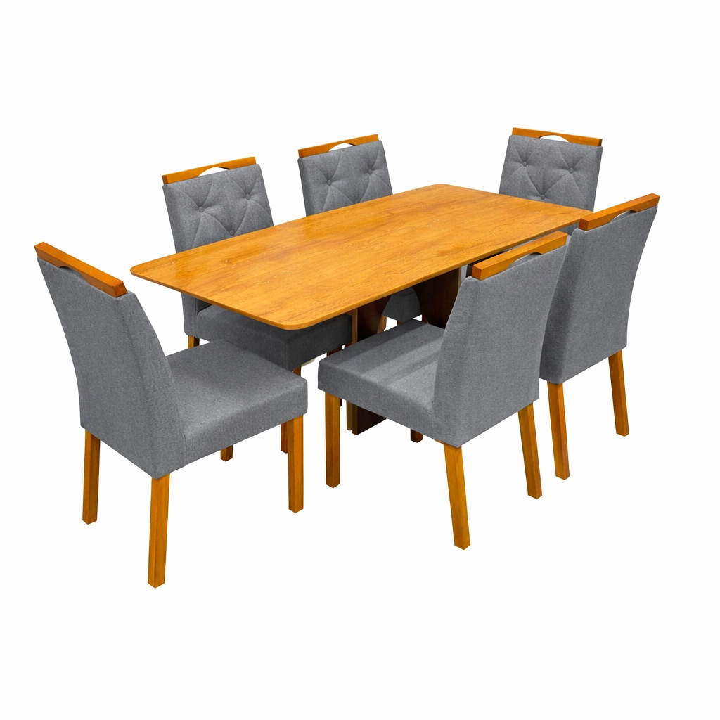 Mesa de Jantar Madrid Dubai 160x80cm Sem Vidro e 6 Cadeiras Jasmim em Linho Estofadas Minas Plac - Imagem 4