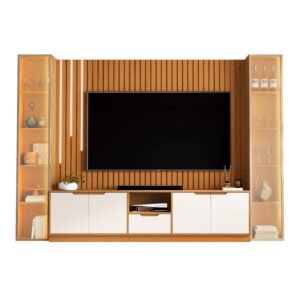 Rack com Painel Tucuma Ripado 230cm Sem Prateleira 2 Torres com Led Cascata 6 Portas 1 Gaveta Jb Bechara