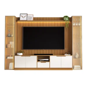 Rack com Painel Tucuma Ripado 2.3 com Prateleira 2 Torres e Led 6 Portas 1 Gaveta Jb Bechara