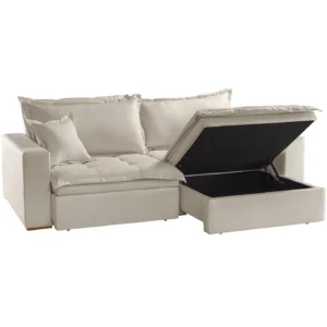 Sofá Cama com Baú Messina em Linho 4 Lugares Retrátil e Reclinável 230cm Luxury