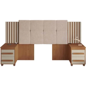 Cabeceira Suíça Extensível com Tomada e 2 Mesas de Apoio Ripado Estofado Rv Móveis