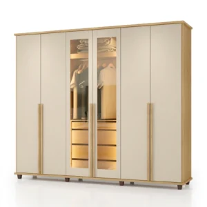 Guarda Roupa Belgica Casal com Led 6 Portas 4 Gavetas Rv Móveis