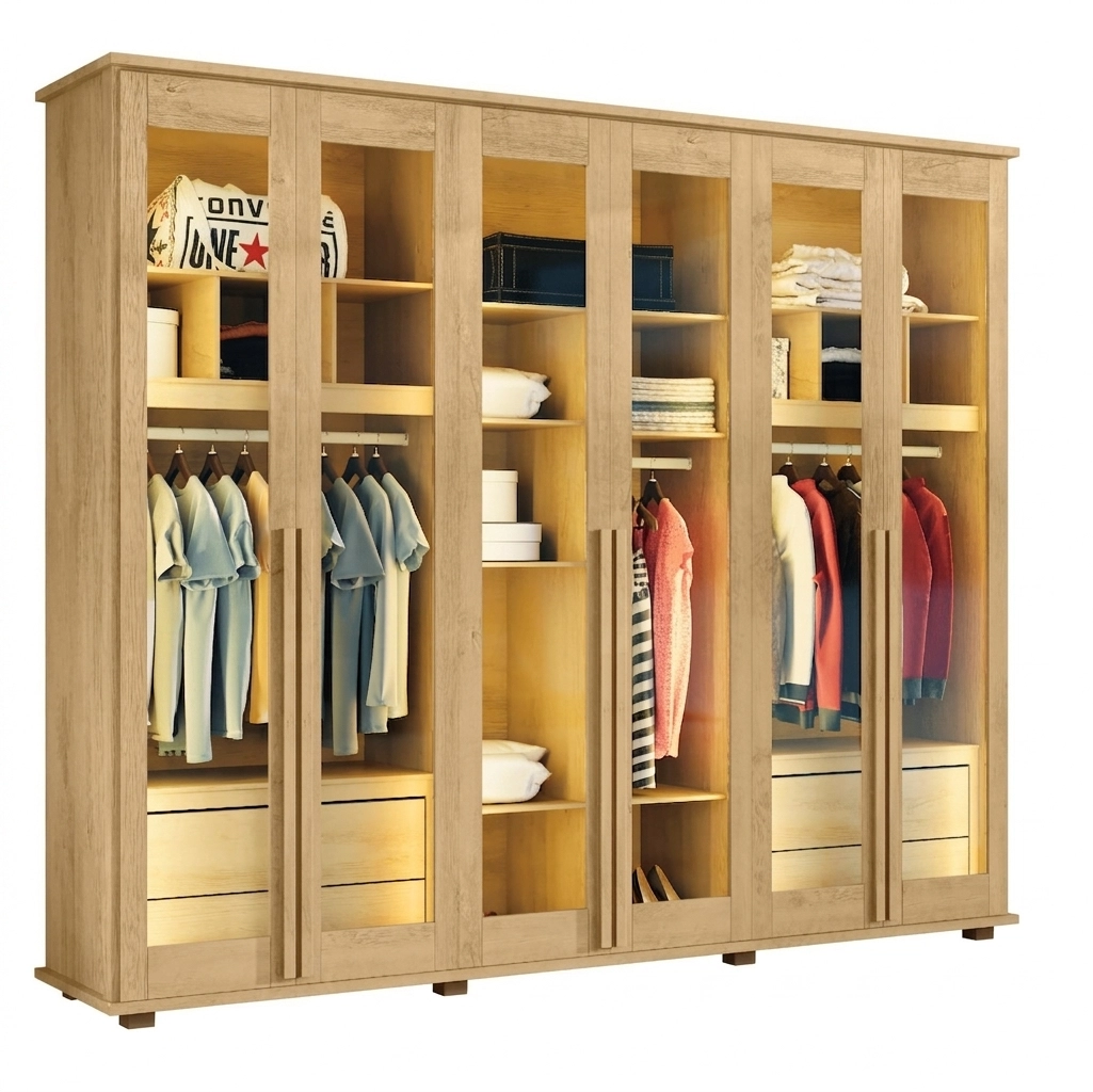 Guarda Roupa Royal Casal com Led 6 Portas 4 Gavetas Rv Móveis