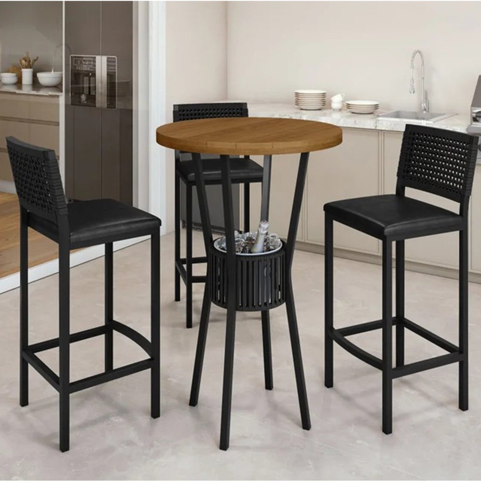 Mesa Bistro Bar com 3 Banquetas Madri e Cooler em Corda Náutica Paonanda - Imagem 3