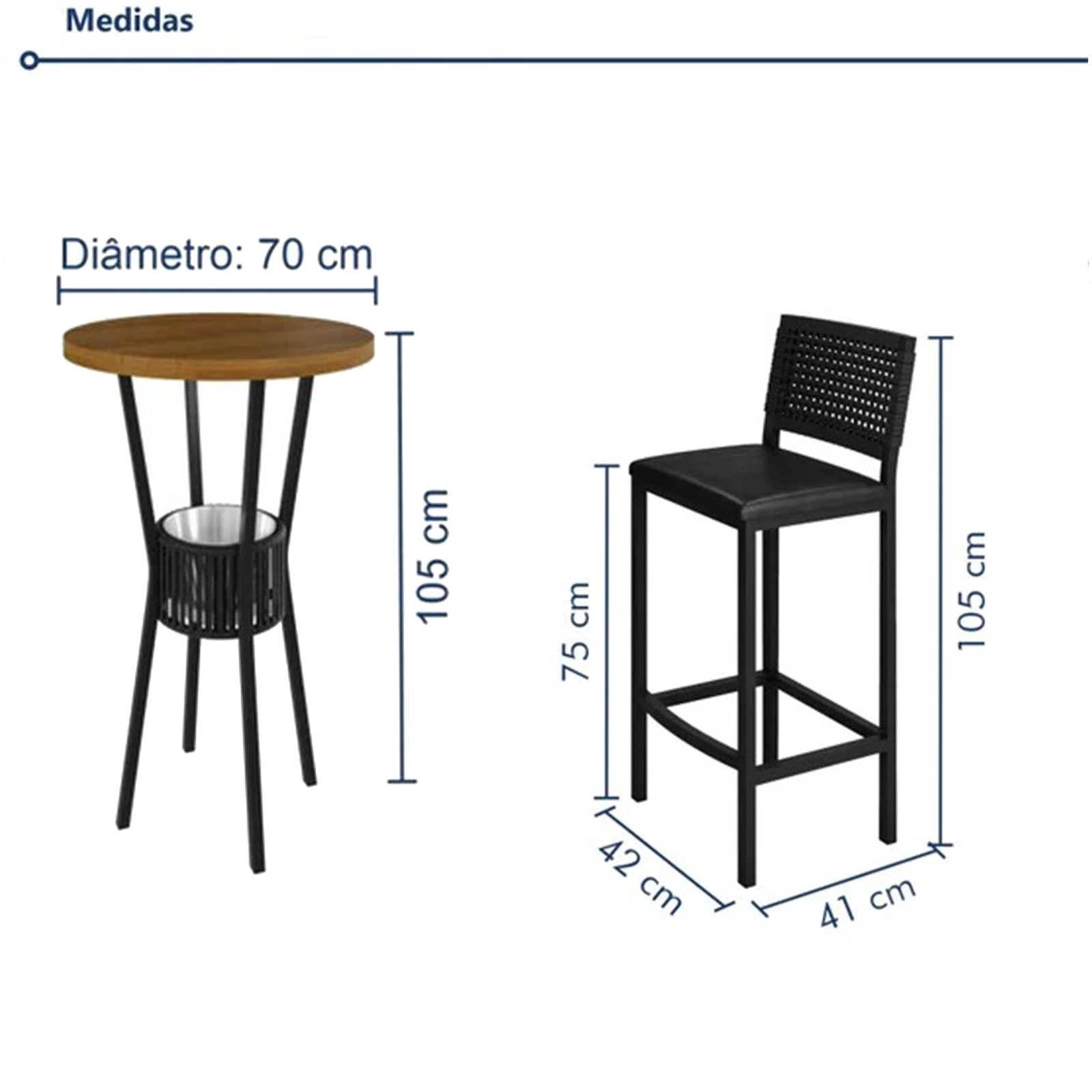 Mesa Bistro Bar com 3 Banquetas Madri e Cooler em Corda Náutica Paonanda - Imagem 2