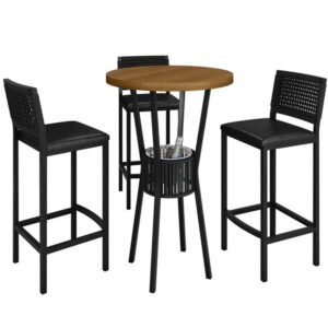 Mesa Bistro Bar com 3 Banquetas Madri e Cooler em Corda Náutica Paonanda