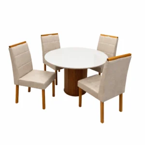 Mesa de Jantar Dara 110cm Redonda com Vidro e 4 Cadeiras Giulia em Veludo Estofadas Lj Móveis