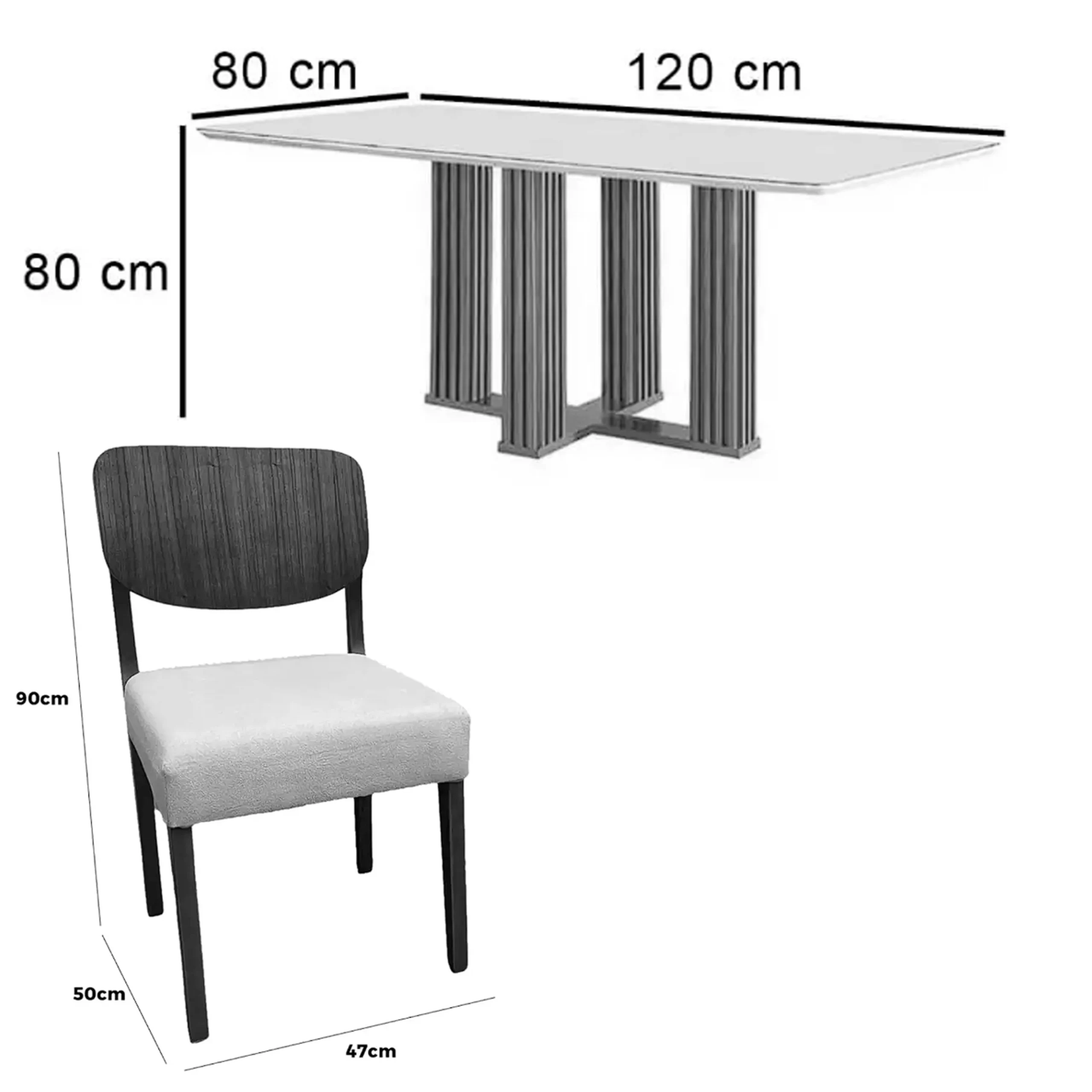 Mesa de Jantar Florença 120x80cm com Vidro e 4 Cadeiras Barcelona em Linho Madeira Lj Móveis - Imagem 2