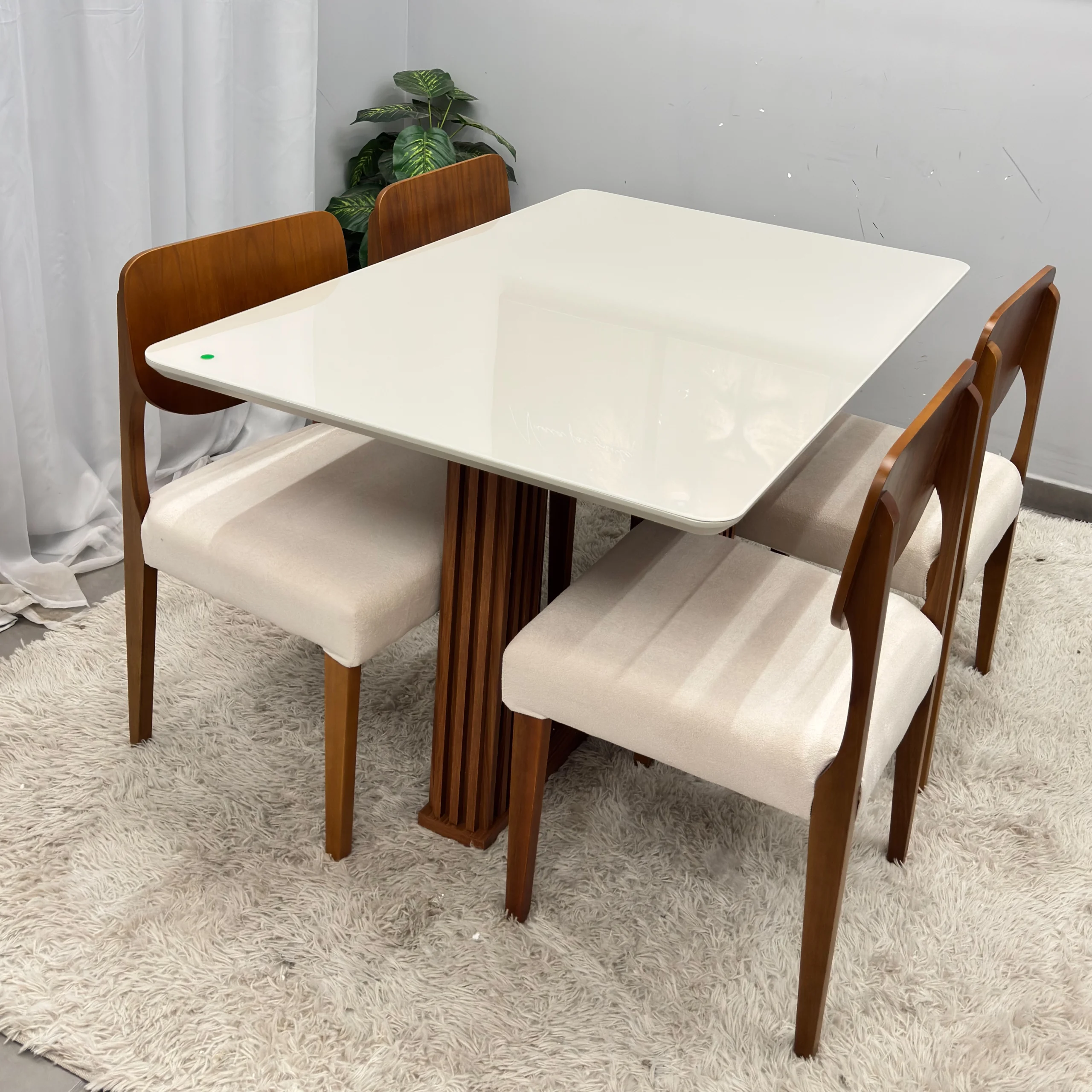 Mesa de Jantar Florença 120x80cm com Vidro e 4 Cadeiras Barcelona em Linho Madeira Lj Móveis - Imagem 3