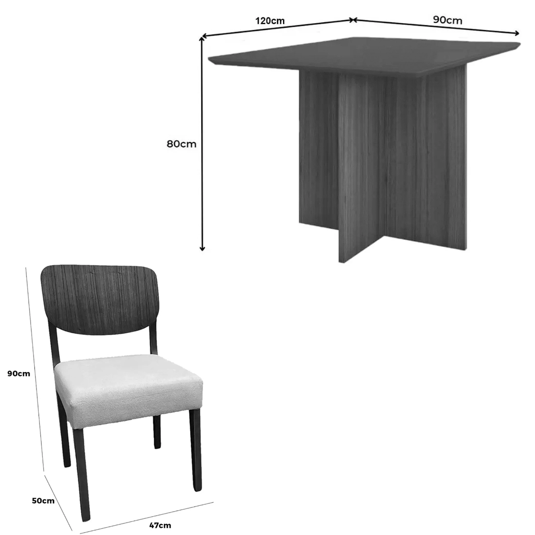 Mesa de Jantar Helo 120x90cm com Vidro e 4 Cadeiras Barcelona em Linho Madeira Poliman - Imagem 2