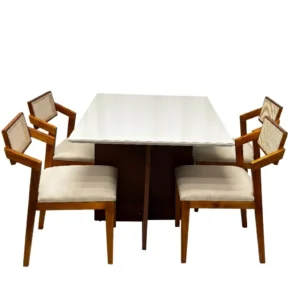 Mesa de Jantar Helo 120x90cm com Vidro e 4 Cadeiras Berlim Hr em Linho Madeira Poliman
