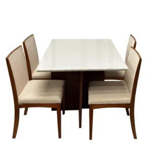 Mesa de Jantar Helo 120x90cm com Vidro e 4 Cadeiras Lara Kappesberg em Linho Madeira Poliman