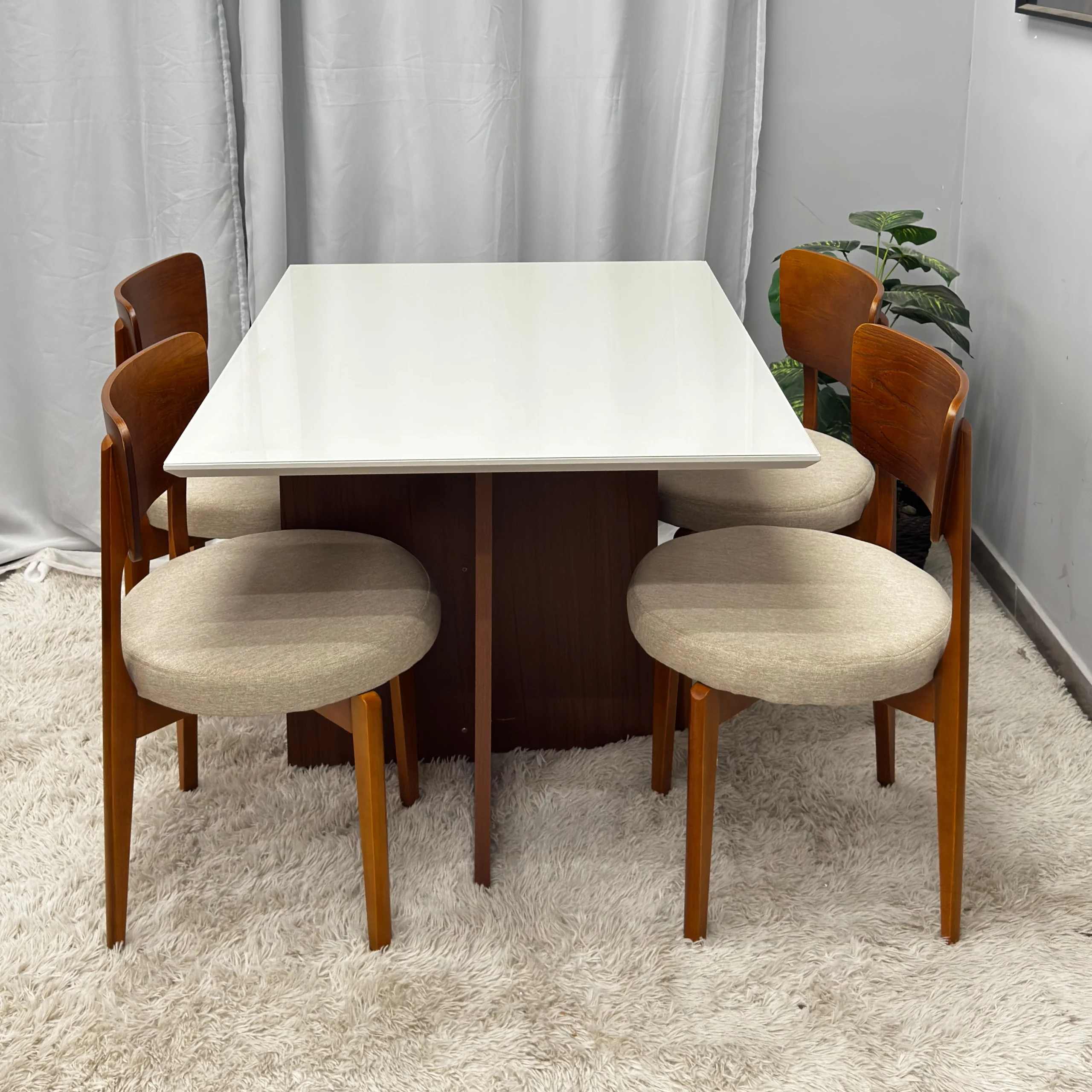 Mesa de Jantar Helo 120x90cm com Vidro e 4 Cadeiras Maldivas em Linho Madeira Poliman - Imagem 3
