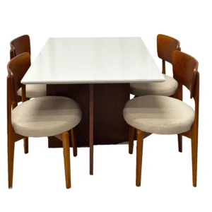 Mesa de Jantar Helo 120x90cm com Vidro e 4 Cadeiras Maldivas em Linho Madeira Poliman