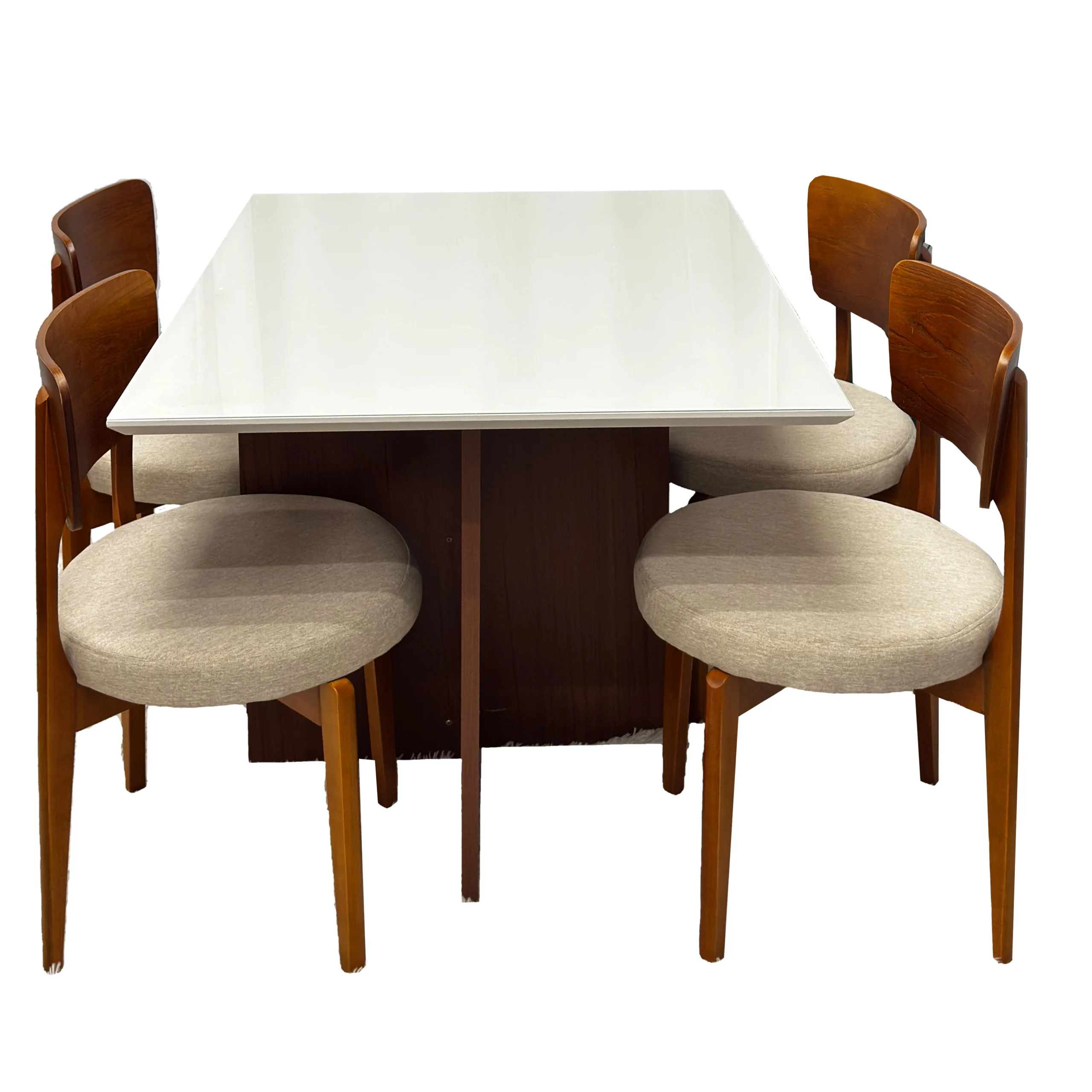 Mesa de Jantar Helo 120x90cm com Vidro e 4 Cadeiras Maldivas em Linho Madeira Poliman