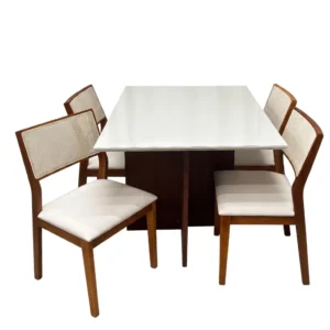 Mesa de Jantar Helo 120x90cm com Vidro e 4 Cadeiras Oiti em Linho Madeira Poliman