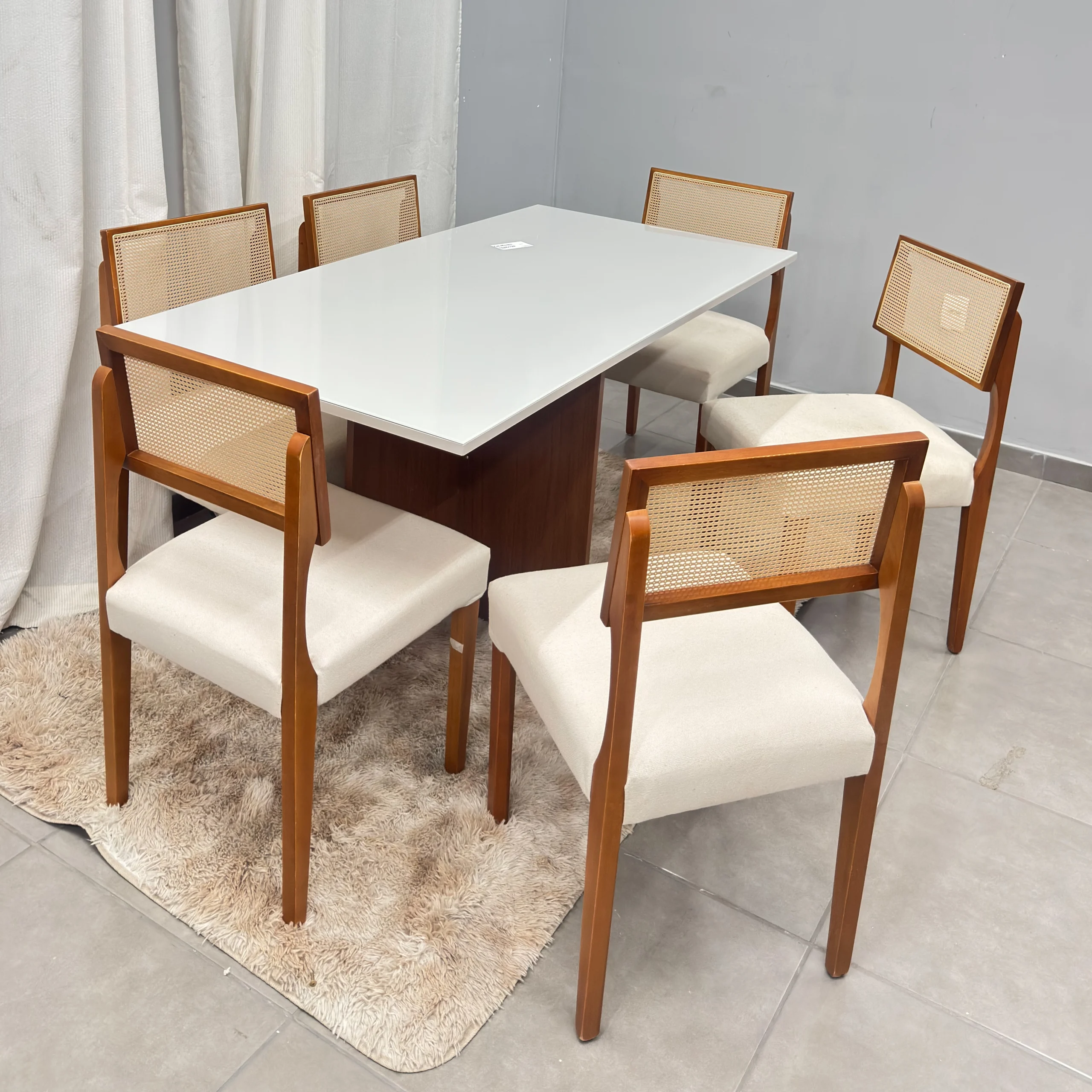 Mesa de Jantar Helo 160x90cm com Vidro e 6 Cadeiras Grecia em Linho Madeira Poliman - Imagem 3