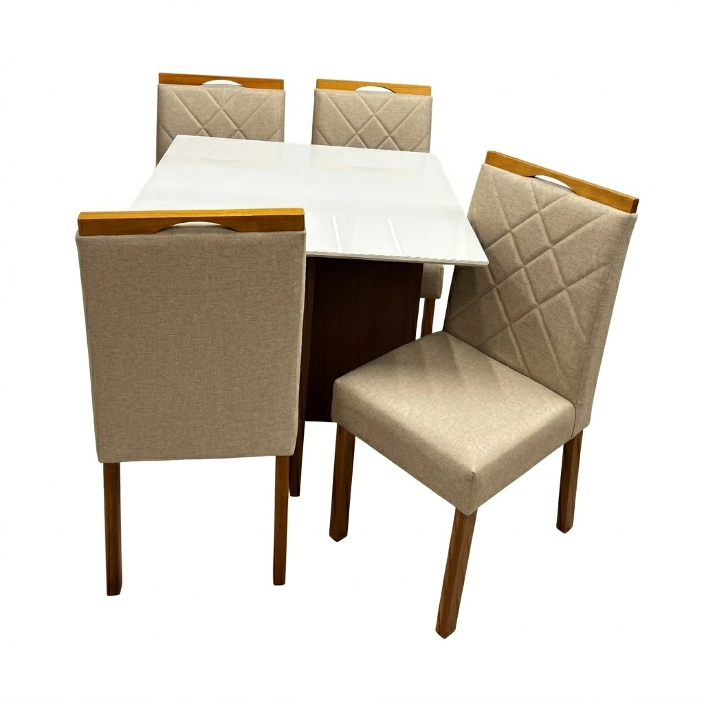 Mesa de Jantar Helo 90x90cm com Vidro e 4 Cadeiras California em Veludo Estofadas Poliman
