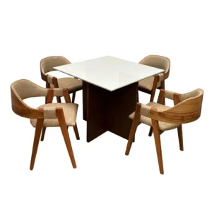 Mesa de Jantar Helo 90x90cm com Vidro e 4 Cadeiras Perola em Linho Madeira Poliman