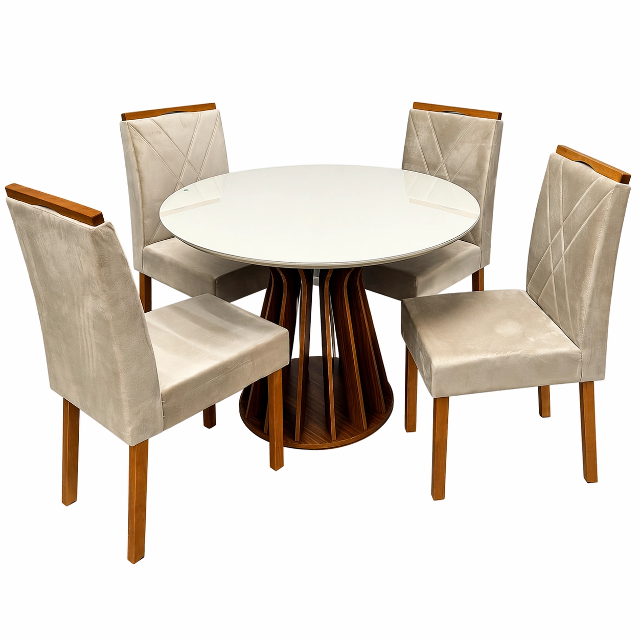 Mesa de Jantar Ilheus Redonda 110cm com 4 Cadeiras California em Veludo Estofadas Lj Móveis