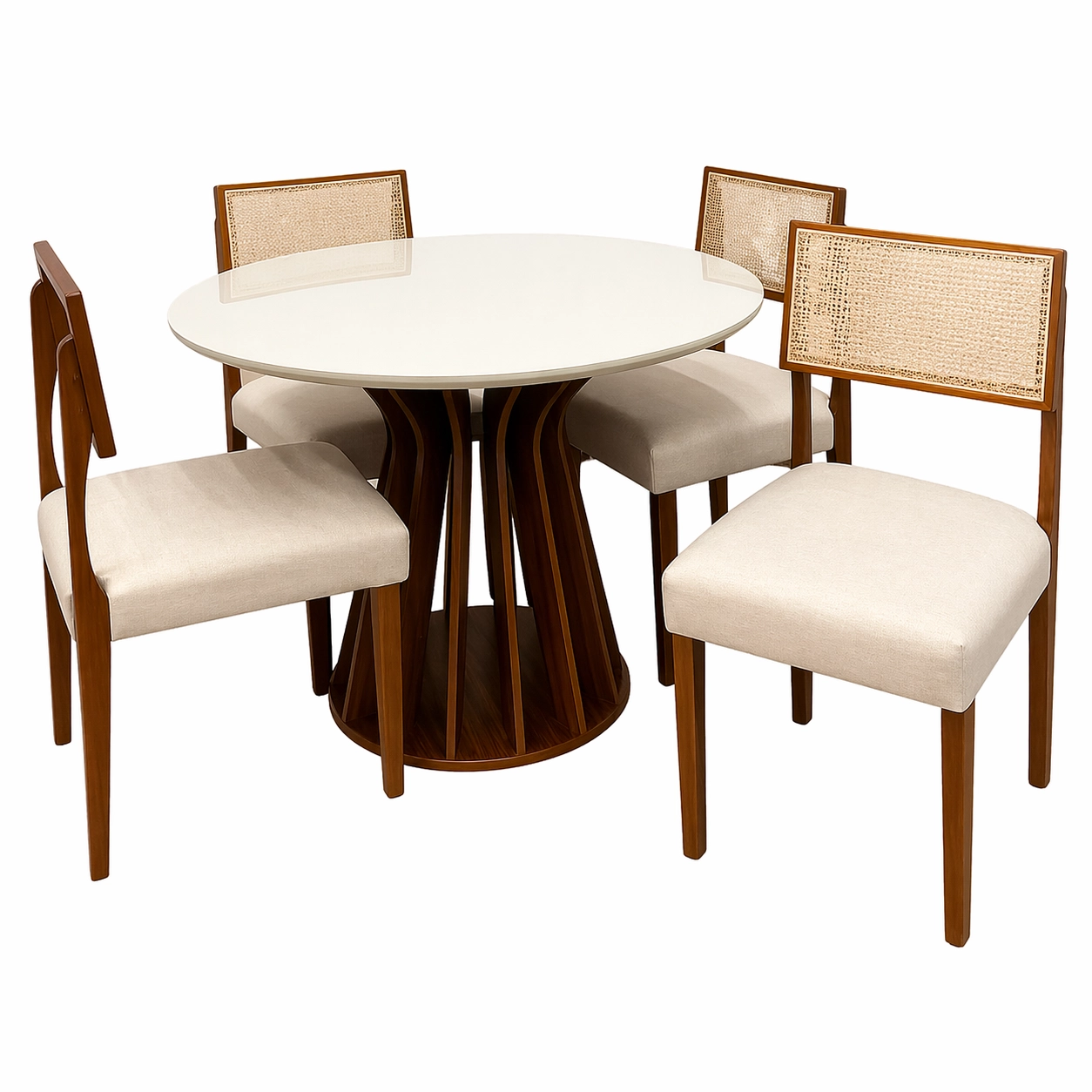 Mesa de Jantar Ilheus Redonda 110cm com 4 Cadeiras Grecia em Linho Madeira Lj Móveis
