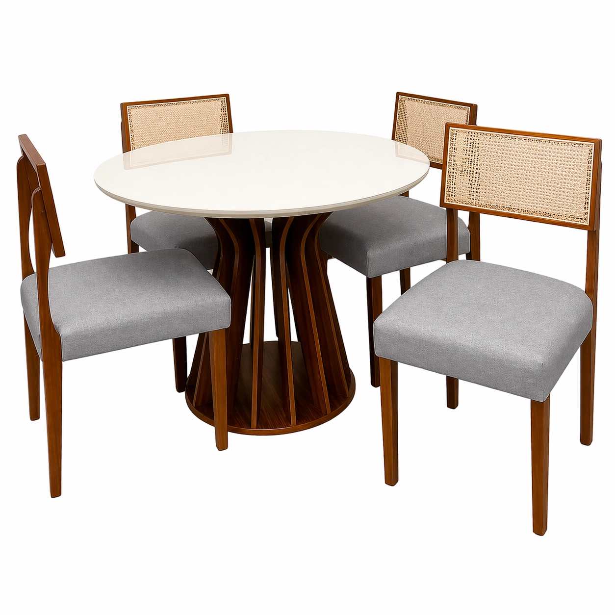 Mesa de Jantar Ilheus Redonda 110cm com 4 Cadeiras Grecia em Linho Madeira Lj Móveis - Imagem 4