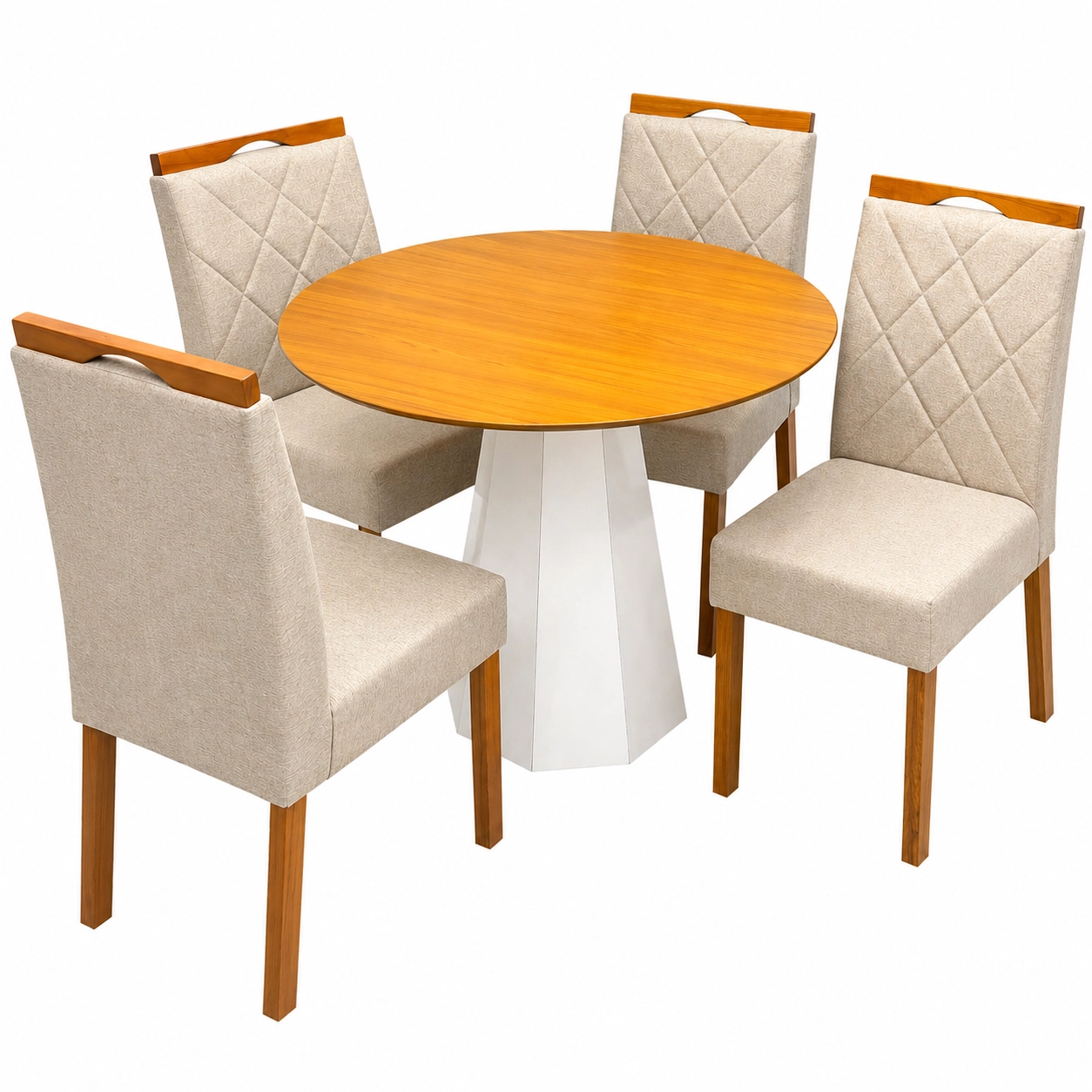 Mesa de Jantar Isis Sem Vidro Redonda 100cm e 4 Cadeiras California em Veludo Estofadas New Ceval