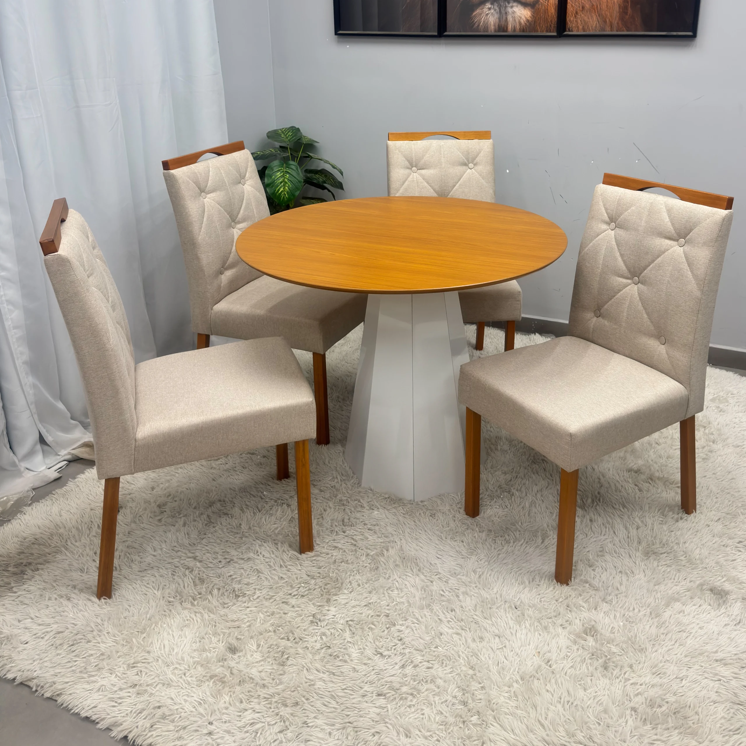 Mesa de Jantar Isis Sem Vidro Redonda 100cm e 4 Cadeiras Jasmim em Veludo Estofadas New Ceval - Imagem 3
