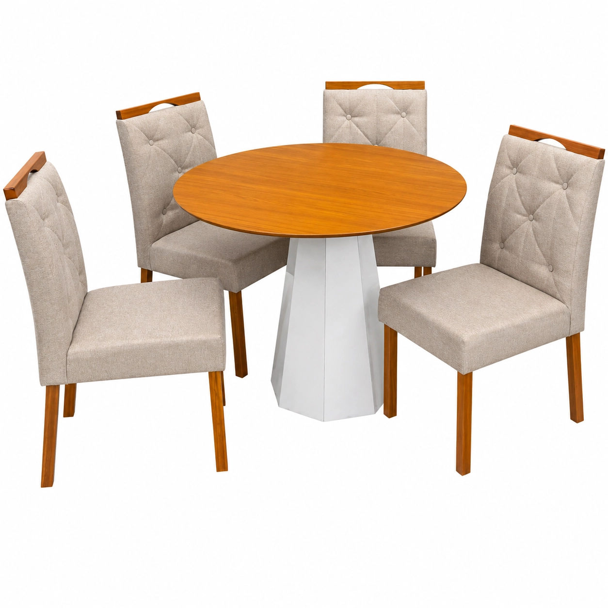 Mesa de Jantar Isis Sem Vidro Redonda 100cm e 4 Cadeiras Jasmim em Veludo Estofadas New Ceval