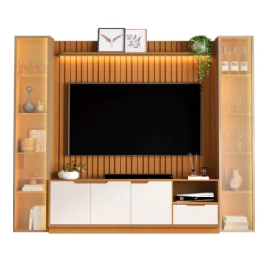 Rack com Painel Tucuma Ripado 1.8 com Prateleira 2 Torres e Led 5 Portas 1 Gaveta Jb Bechara