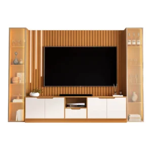 Rack com Painel Tucuma Ripado 2.3 Sem Prateleira 2 Torres com Led Cascata 6 Portas 1 Gaveta Jb Bechara