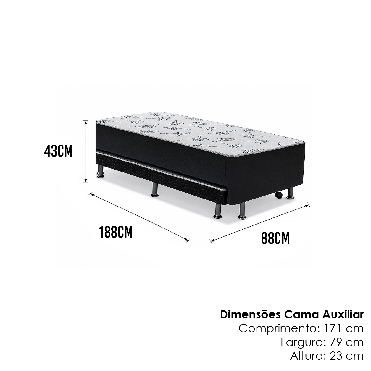 Cama Box Union com Auxiliar Solteiro Ortopédica 88x188x43cm Ortobom - Imagem 2