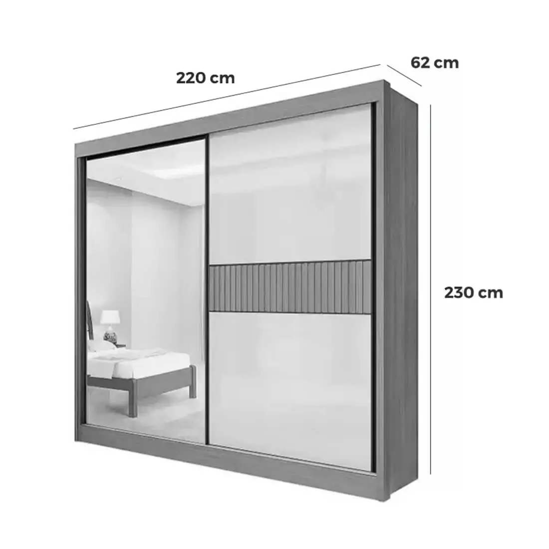 Guarda Roupa Titanium Ripado Casal com Espelho 2 Portas 6 Gavetas D Doro - Imagem 2