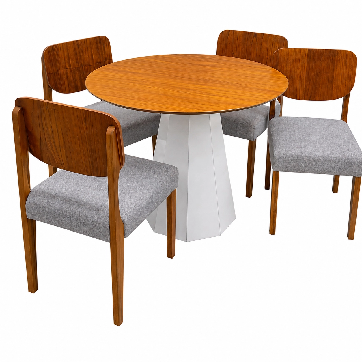 Mesa de Jantar Isis Sem Vidro Redonda 100cm e 4 Cadeiras Barcelona em Linho Madeira New Ceval - Imagem 4