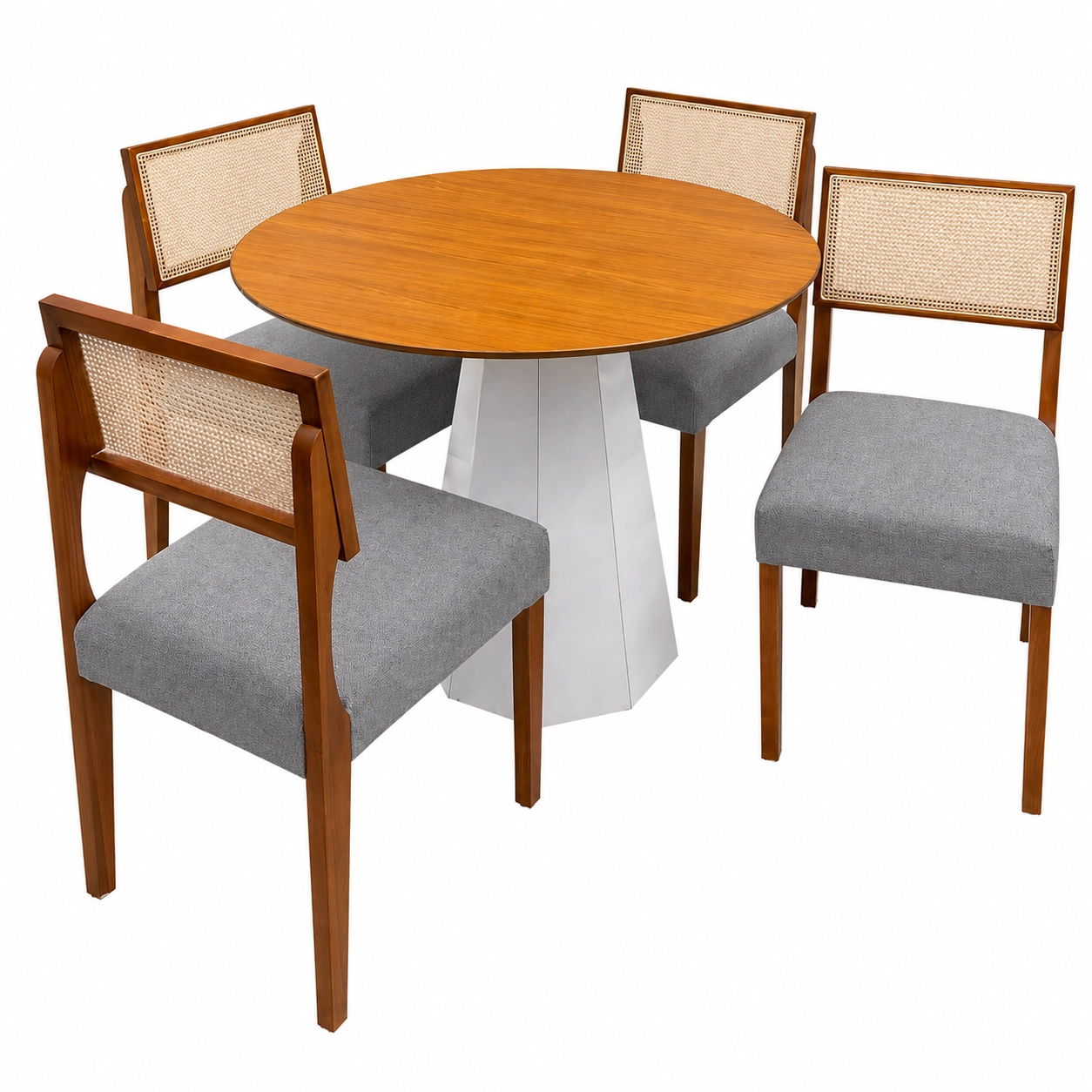 Mesa de Jantar Isis Sem Vidro Redonda 100cm e 4 Cadeiras Grecia em Linho Madeira New Ceval - Imagem 4