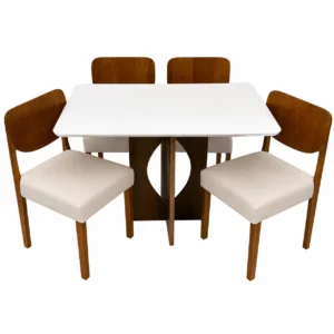 Mesa de Jantar Madrid 120x80cm com 4 Cadeiras Barcelona em Linho Madeira Minas Plac