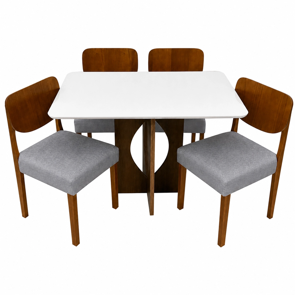 Mesa de Jantar Madrid 120x80cm com 4 Cadeiras Barcelona em Linho Madeira Minas Plac - Imagem 4